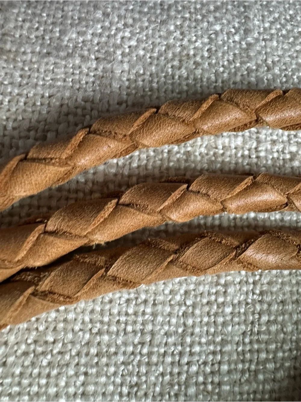 Anthropologie ADA Braided Tassel Leather Belt in Cognac Brown